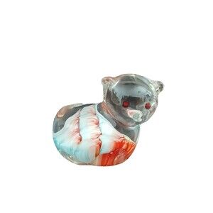 Vintage Art Glass Cat Swirl Colorful  Figurine Paperweight Pet Lovers Gift